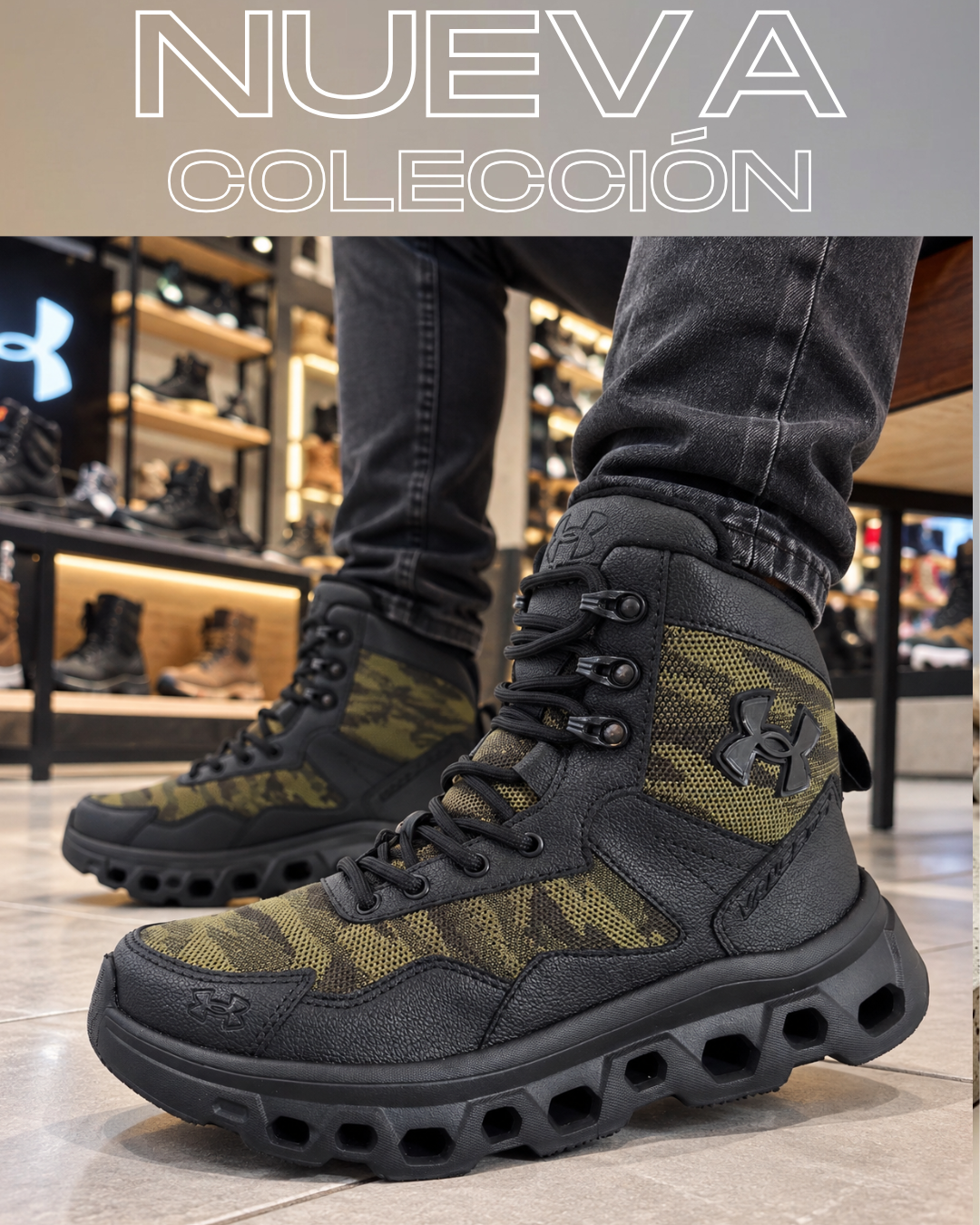 BOTA UNDER SHADOOW # 8 NEGRO CAMUFLADO VERDE